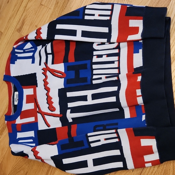 Tommy Hilfiger Multicolor Logo Sweater Size Medium Americana 100% Cotton - Picture 1 of 13